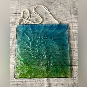 Fossil Nautilus Seashell Art 22cm(9"), Turquoise Blue Green Ammonite Glass Panel